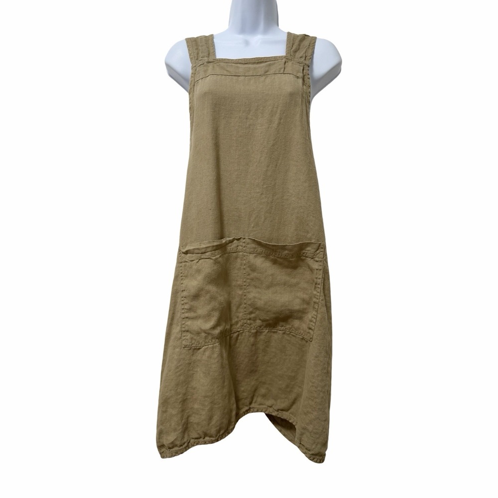Trader Joes 100% Linen Cross Back Apron One Size Japanese Style Pinafore Taupe